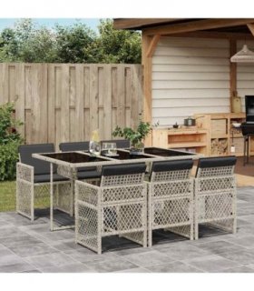 vidaXL 7 Piece Garden Dining Set with Cushions Light Grey Poly Rattan — V0672218345