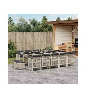 vidaXL 15 Piece Garden Dining Set with Cushions Light Grey Poly Rattan — V0672218397
