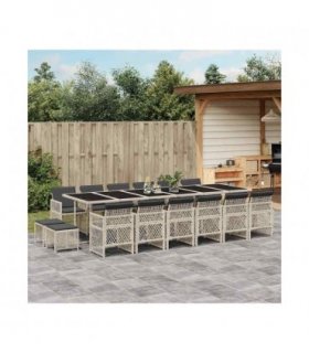 vidaXL 17 Piece Garden Dining Set with Cushions Light Grey Poly Rattan — V0672218398