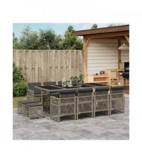 vidaXL 13 Piece Garden Dining Set with Cushions Grey Poly Rattan — V0672218403