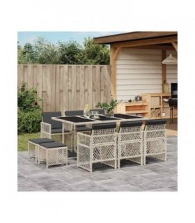 vidaXL 11 Piece Garden Dining Set with Cushions Light Grey Poly Rattan — V0672218416