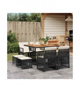 vidaXL 9 Piece Garden Dining Set with Cushions Black Poly Rattan — Colour: black and cream — V0672218417