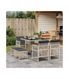 vidaXL 9 Piece Garden Dining Set with Cushions Light Grey Poly Rattan — V0672218421