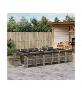 vidaXL 17 Piece Garden Dining Set with Cushions Grey Poly Rattan