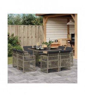 vidaXL 9 Piece Garden Dining Set with Cushions Grey Poly Rattan — V0672218425