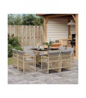 vidaXL 9 Piece Garden Dining Set with Cushions Mix Beige Poly Rattan — V0672218426