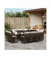 vidaXL 11 Piece Garden Dining Set with Cushions Brown Poly Rattan — V0672218427
