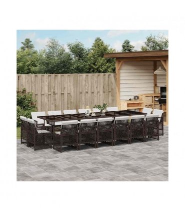 vidaXL 17 Piece Garden Dining Set with Cushions Brown Poly Rattan