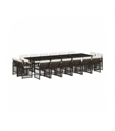 vidaXL 17 Piece Garden Dining Set with Cushions Brown Poly Rattan