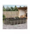vidaXL 15 Piece Garden Dining Set with Cushions Grey Poly Rattan — V0672218434