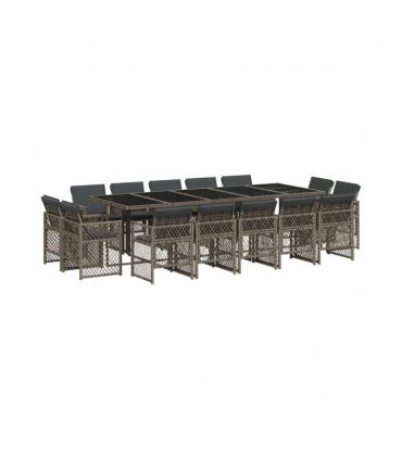 vidaXL 15 Piece Garden Dining Set with Cushions Grey Poly Rattan — V0672218434