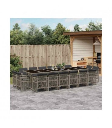 vidaXL 17 Piece Garden Dining Set with Cushions Grey Poly Rattan — V0672218435