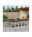 vidaXL 15 Piece Garden Dining Set with Cushions Light Grey Poly Rattan — V0672218439