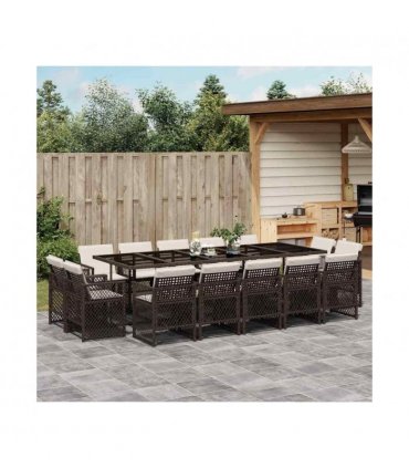 vidaXL 15 Piece Garden Dining Set with Cushions Brown Poly Rattan — V0672218440
