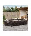 vidaXL 15 Piece Garden Dining Set with Cushions Brown Poly Rattan — V0672218440