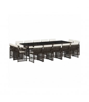 vidaXL 15 Piece Garden Dining Set with Cushions Brown Poly Rattan — V0672218440
