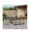 vidaXL 11 Piece Garden Dining Set with Cushions Light Grey Poly Rattan — V0672218441