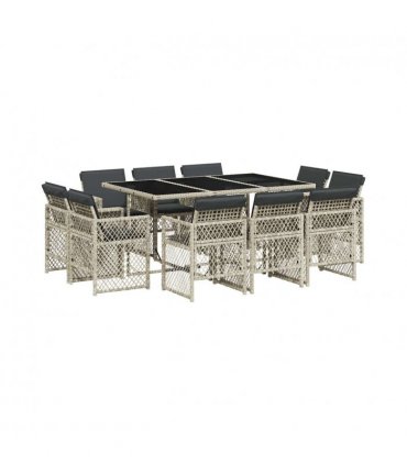 vidaXL 11 Piece Garden Dining Set with Cushions Light Grey Poly Rattan — V0672218441
