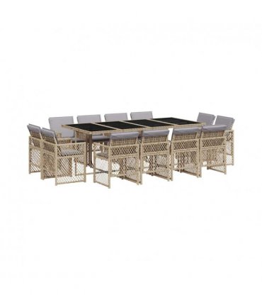 vidaXL 13 Piece Garden Dining Set with Cushions Mix Beige Poly Rattan — V0672218443