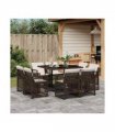 vidaXL 9 Piece Garden Dining Set with Cushions Brown Poly Rattan — V0672218444