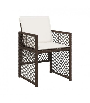 vidaXL 9 Piece Garden Dining Set with Cushions Brown Poly Rattan — V0672218444