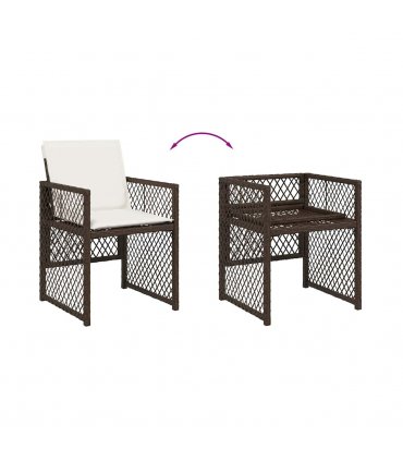 vidaXL 9 Piece Garden Dining Set with Cushions Brown Poly Rattan — V0672218444