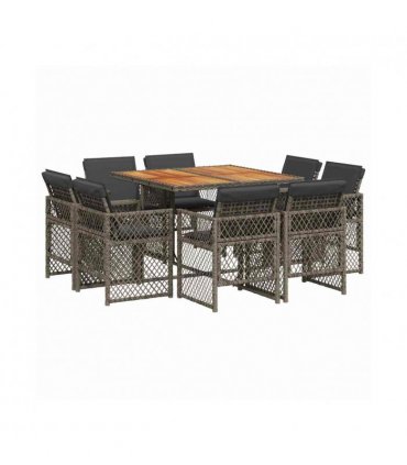 vidaXL 9 Piece Garden Dining Set with Cushions Grey Poly Rattan — V0672218446