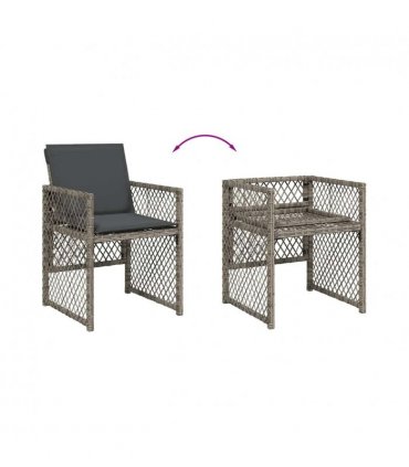 vidaXL 9 Piece Garden Dining Set with Cushions Grey Poly Rattan — V0672218446