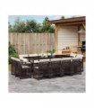 vidaXL 13 Piece Garden Dining Set with Cushions Brown Poly Rattan — V0672218447