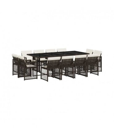 vidaXL 13 Piece Garden Dining Set with Cushions Brown Poly Rattan — V0672218447
