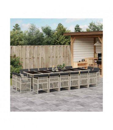vidaXL 17 Piece Garden Dining Set with Cushions Light Grey Poly Rattan — V0672218448