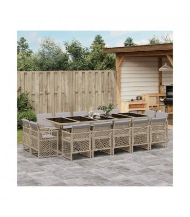 vidaXL 15 Piece Garden Dining Set with Cushions Mix Beige Poly Rattan