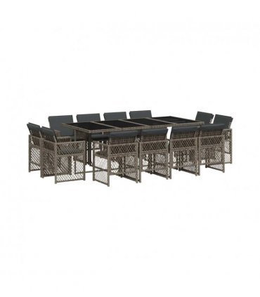 vidaXL 13 Piece Garden Dining Set with Cushions Grey Poly Rattan — V0672218455