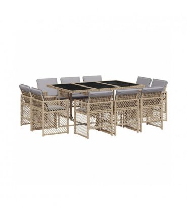 vidaXL 11 Piece Garden Dining Set with Cushions Mix Beige Poly Rattan — V0672218456