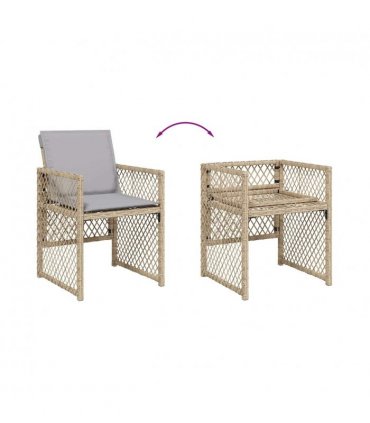 vidaXL 11 Piece Garden Dining Set with Cushions Mix Beige Poly Rattan — V0672218456