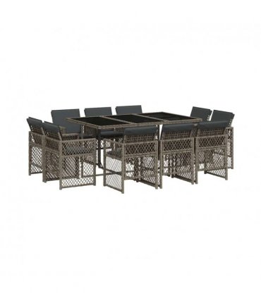 vidaXL 11 Piece Garden Dining Set with Cushions Grey Poly Rattan — V0672218458