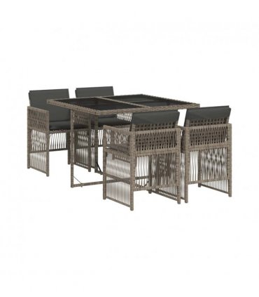vidaXL Garden Dining Set | Grey | PE Rattan, Powder-Coated Steel, Tempered Glass