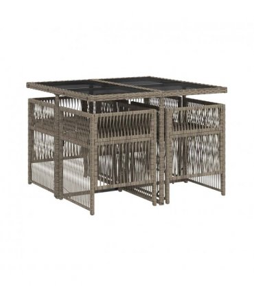 vidaXL Garden Dining Set | Grey | PE Rattan, Powder-Coated Steel, Tempered Glass