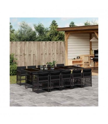 vidaXL Garden Dining Set | Black | Poly Rattan | 10-seater | Foldable