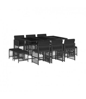 vidaXL 11 Piece Garden Dining Set with Cushions Black Poly Rattan