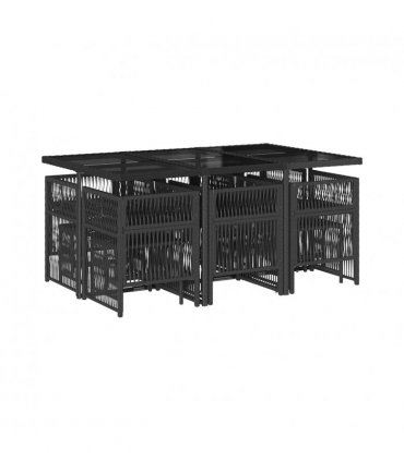 vidaXL 11 Piece Garden Dining Set with Cushions Black Poly Rattan