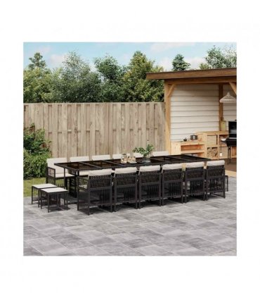 vidaXL 17 Piece Garden Dining Set with Cushions Black Poly Rattan — Colour: black and cream — V0672218505