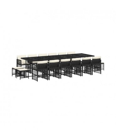 vidaXL 17 Piece Garden Dining Set with Cushions Black Poly Rattan — Colour: black and cream — V0672218505