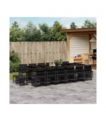 vidaXL 17 Piece Garden Dining Set with Cushions Black Poly Rattan