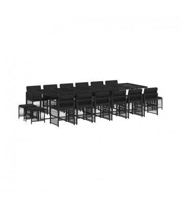 vidaXL 17 Piece Garden Dining Set with Cushions Black Poly Rattan
