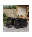 vidaXL 9 Piece Garden Dining Set with Cushions Black Poly Rattan