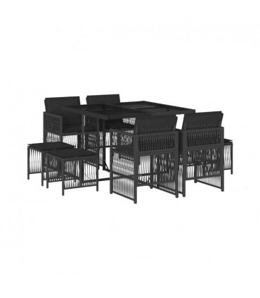 vidaXL 9 Piece Garden Dining Set with Cushions Black Poly Rattan