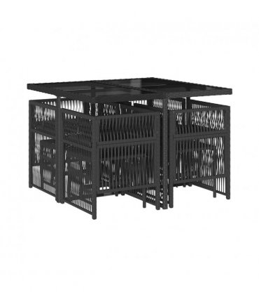 vidaXL 9 Piece Garden Dining Set with Cushions Black Poly Rattan