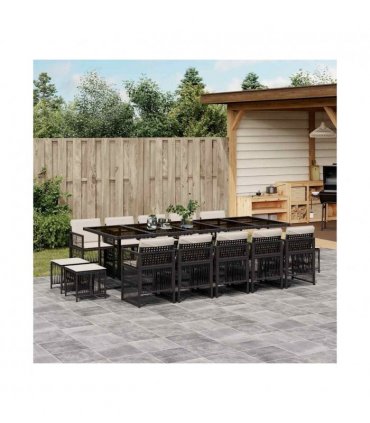 vidaXL 15 Piece Garden Dining Set with Cushions Black Poly Rattan — Colour: black and cream — V0672218512