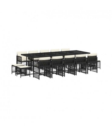 vidaXL 15 Piece Garden Dining Set with Cushions Black Poly Rattan — Colour: black and cream — V0672218512